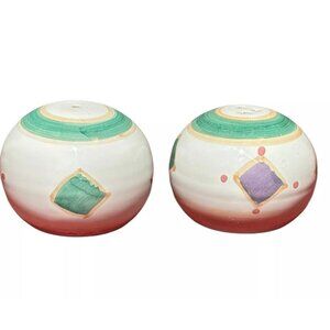 Caleca Pattern Belvidere Salt Pepper Shaker Set Hand Painted Round Made Italy